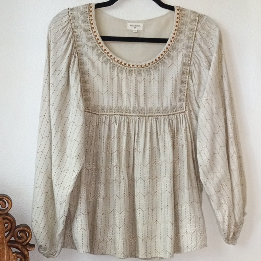Cost Plus World Market Cream and Gold Blouse